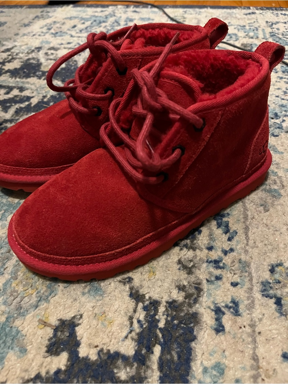 UGG Kids Red Suede Lace-Up Boots
